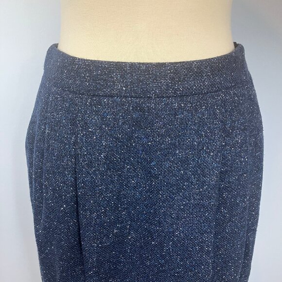 Lafayette 148 Skirt 2 Small Navy Blue Tweed Pencil Pleated Pockets High Waisted - Picture 4 of 11
